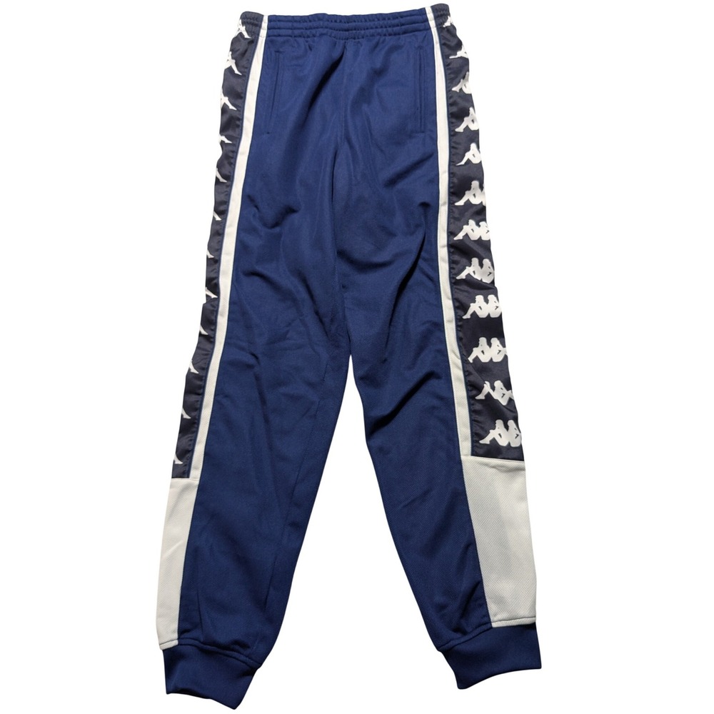 Kappa Banda Astor Track Pants Navy Blue White Logo Tape Ankle Zip Mens Small